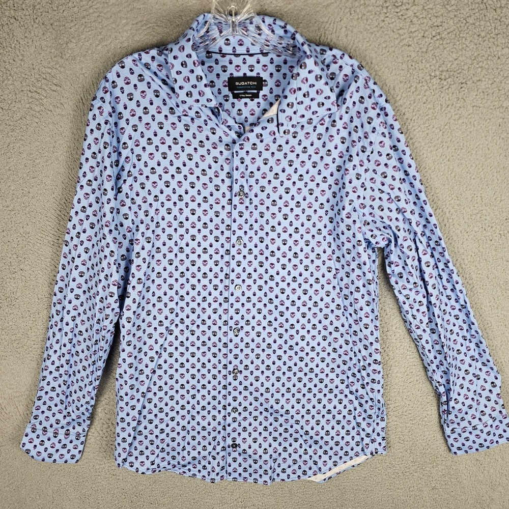 Bugatchi OoohCotton Tech Shirt Mens XL Skull Pattern Stretch Button-Up VF9111K60